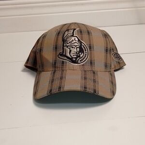 Old time hockey nhl ottawa senators brown plaid embroidered cap hat one size